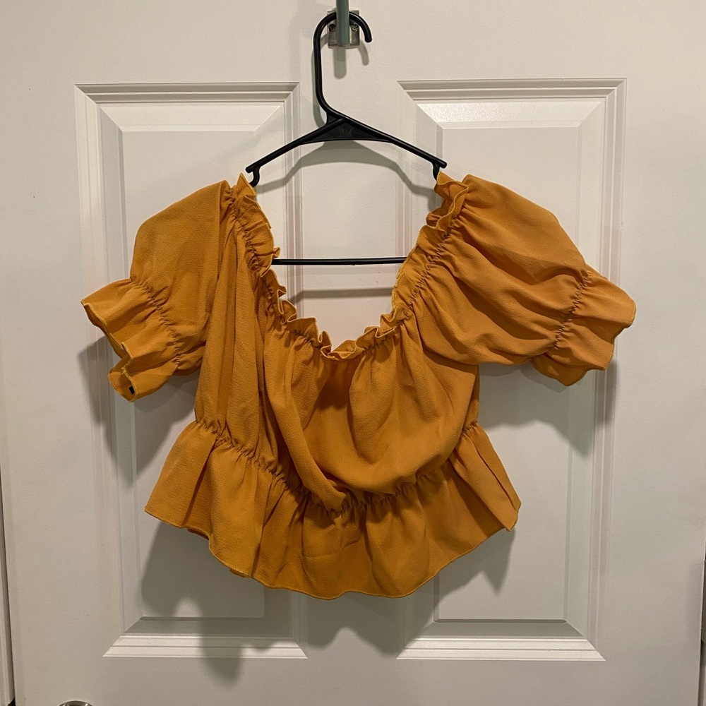 Yellow Ruffled Off the Shoulder Top - Picture 2 of 5